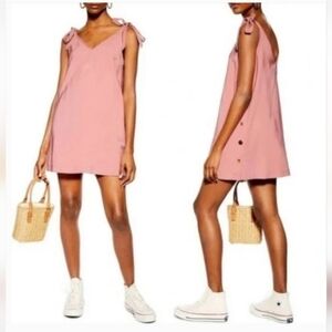 NWT Topshop Tilda Side Button Sleeveless Dress in Mauve Pink Size 4